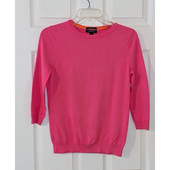 Lands' End Cotton Knit Top Crew Neck 3/4 Sleeve Hot Pink Casual XS - Picture 2 of 8
